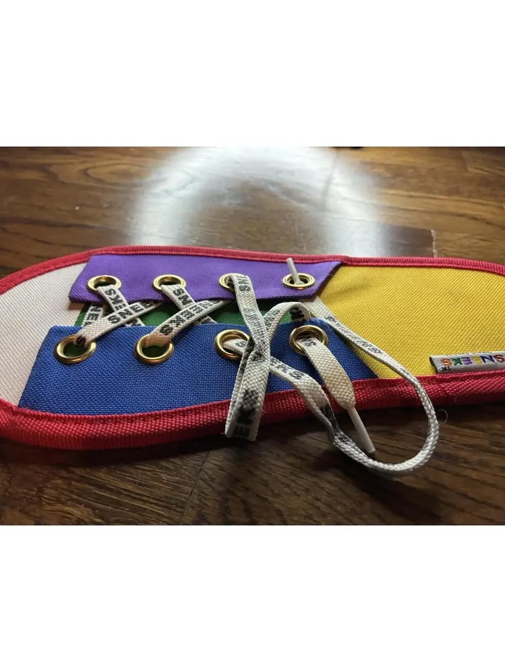 Vintage Sneaks shoe tying aid Learn To Lace Toy Color Block Patent Pending